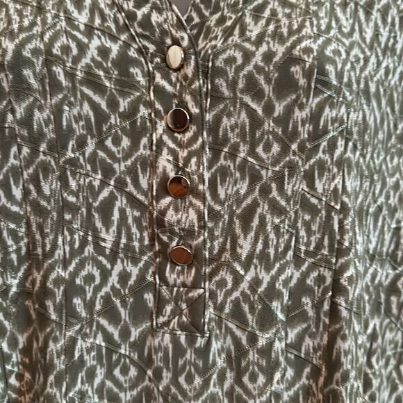 New Directions Green White Boho Casual Top Blouse Shirt Medium M - Picture 4 of 6